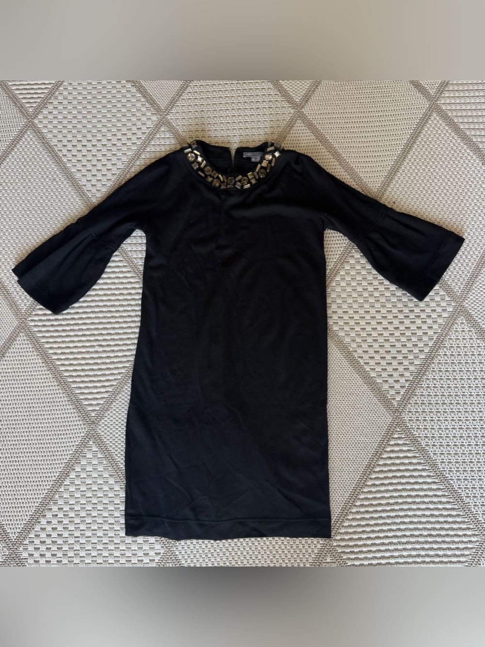 Vince wool black mini dress bell sleeves bejeweled M chic minimalist